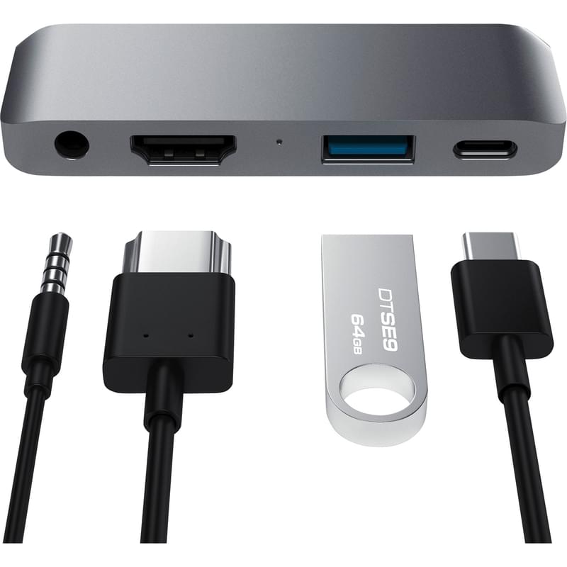 Адаптер Satechi, USB Type-C - 1*Type-C PD (18W),1*USB 3.0, 1*HDMI 4K, 1*3,5 мм, Серый (ST-TCMPHM) - фото #6, Technodom.kz