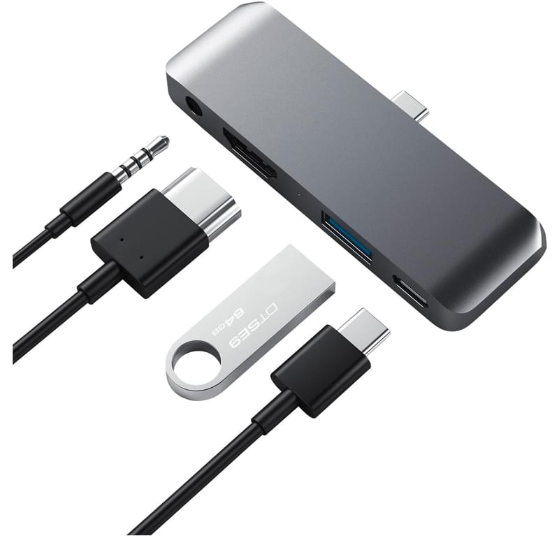 Адаптер Satechi, USB Type-C - 1*Type-C PD (18W),1*USB 3.0, 1*HDMI 4K, 1*3,5 мм, Серый (ST-TCMPHM) - фото #7, Technodom.kz