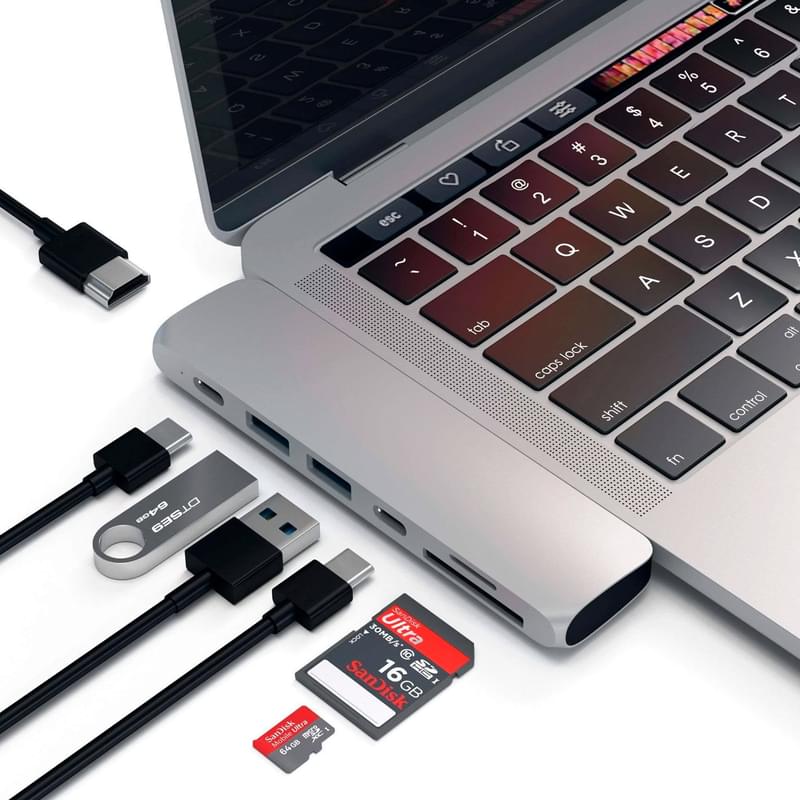 USB-хаб Satechi для Macbook Pro, HDMI, Thunderbolt 3, Type-C PD (87W), 2*USB 3.0, Серебро (ST-CMBPS) - фото #3, Technodom.kz