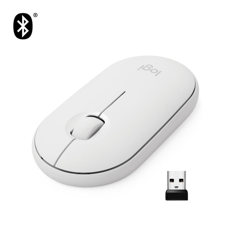 Мышка беспроводная USB/BT Logitech Pebble M350, White - фото #1, Technodom.kz