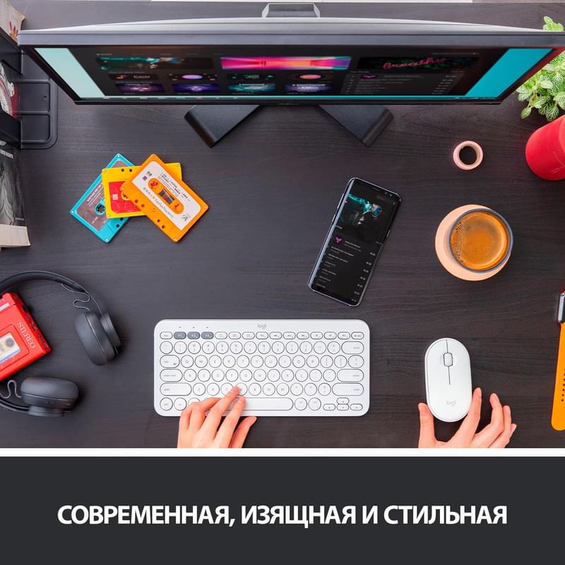 Сымсыз тінтуір USB/BT Logitech Pebble M350, White - фото #2, Technodom.kz