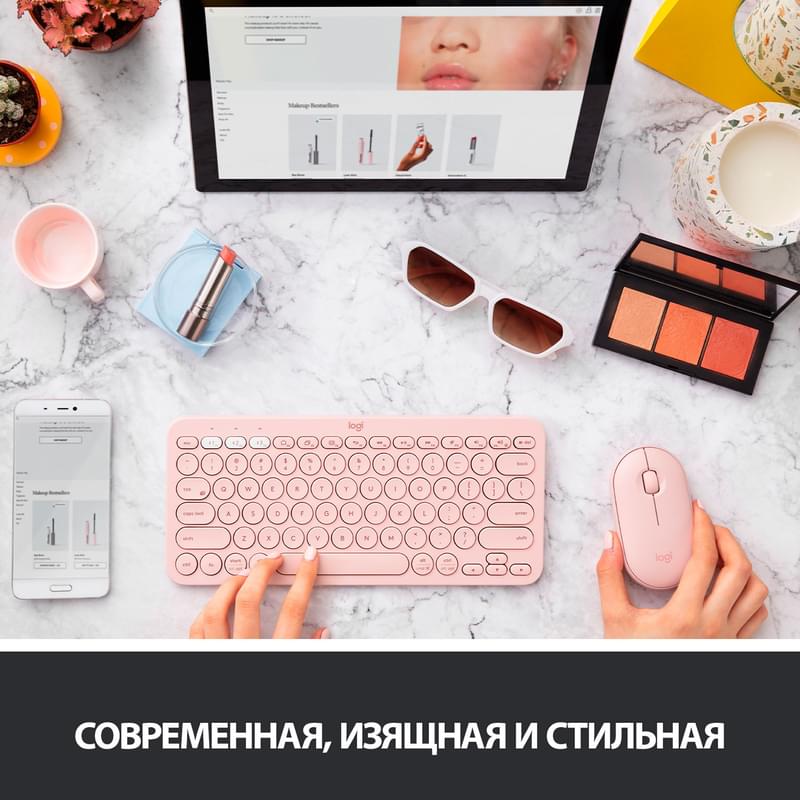Мышка беспроводная USB/BT Logitech Pebble M350, Rose - фото #2, Technodom.kz