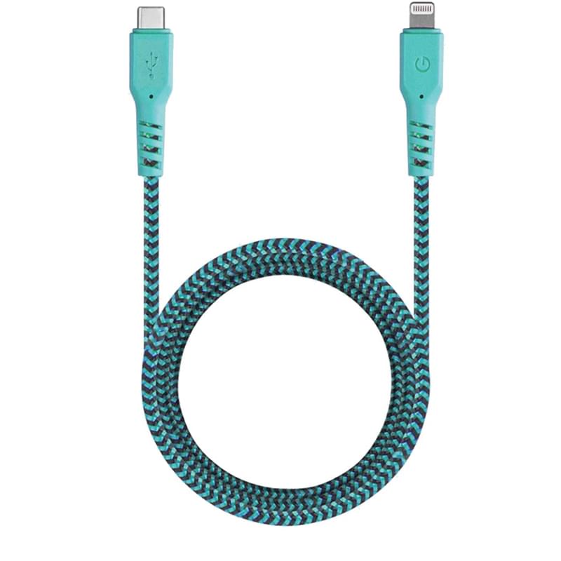 Кабель Type-C - Lightning (MFi) FIBRATOUGH, 3A (60Вт), Energеa, 1.5м, Бирюзовый (CBL-FTCL-TUR150) - фото #0, Technodom.kz