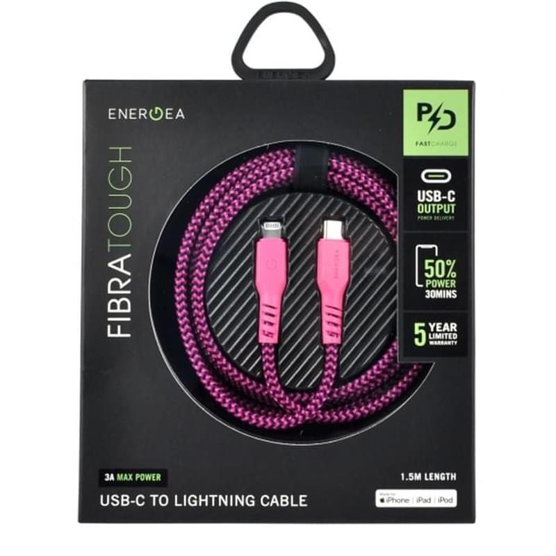 Type-C - Lightning кабелі (MFi) FIBRATOUGH, 3A (60Вт), Energеa, 1.5м, Қызғылт (CBL-FTCL-PNK150) - фото #1, Technodom.kz