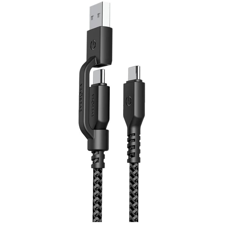 Кабель USB 2.0 - 2-в-1 FIBRATOUGH, 5A, Energеa, 1.5м, Черный (CBL-FTCCA-BLK150) - фото #0, Technodom.kz