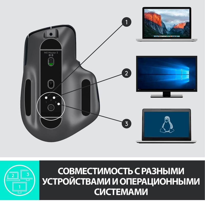 Мышка беспроводная USB/BT Logitech MX Master 3, Graphite - фото #9, Technodom.kz