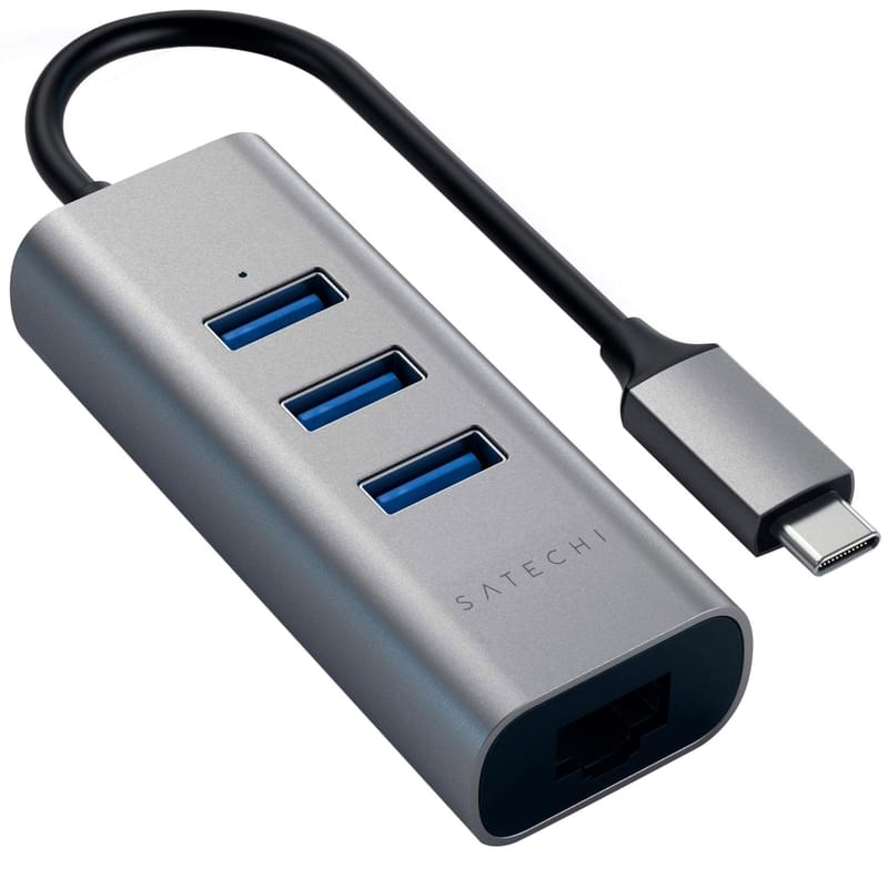 Концентратор Type-C, 3*USB 3.0, 1*Ethernet, Satechi, Серый (ST-TC2N1USB31AM) - фото #1, Technodom.kz