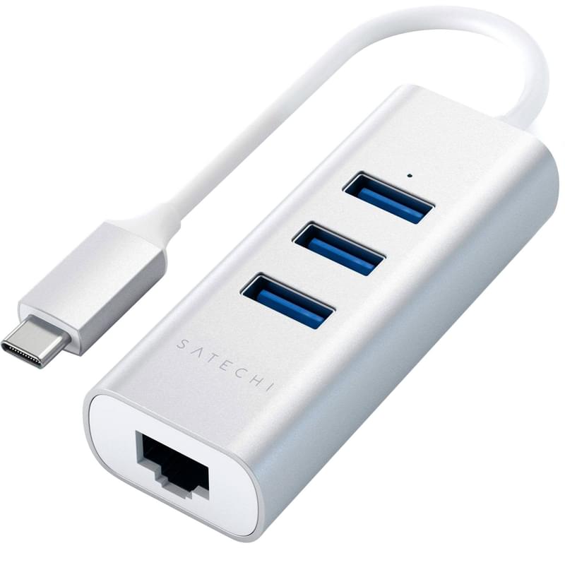 Концентратор Type-C, 3*USB 3.0, 1*Ethernet, Satechi, Серебро (ST-TC2N1USB31AS) - фото #1, Technodom.kz