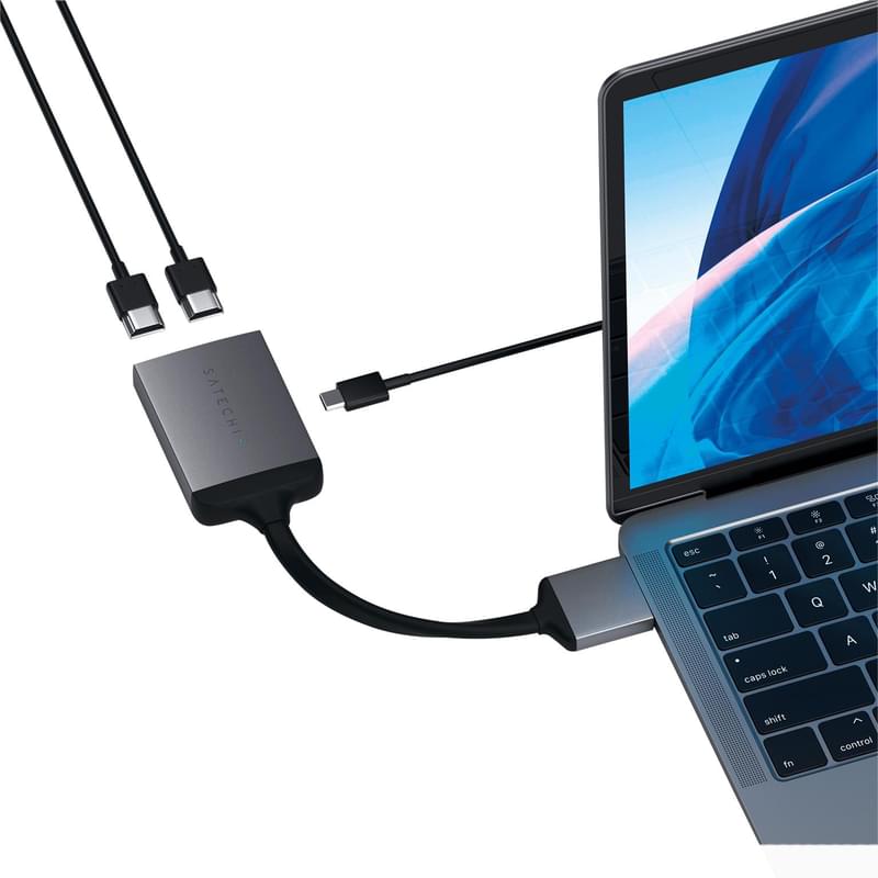 Адаптер Type-C Dual для Macbook, 1*Type-C PD (60W), 2*HDMI, Satechi, Серый (ST-TCDHAM) - фото #9, Technodom.kz