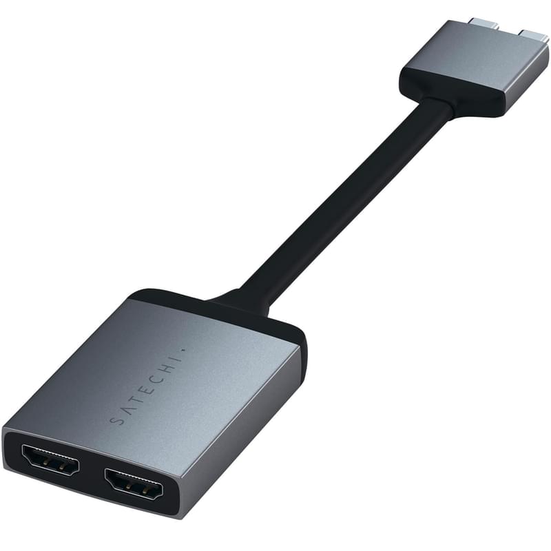 Адаптер Type-C Dual для Macbook, 1*Type-C PD (60W), 2*HDMI, Satechi, Серый (ST-TCDHAM) - фото #4, Technodom.kz