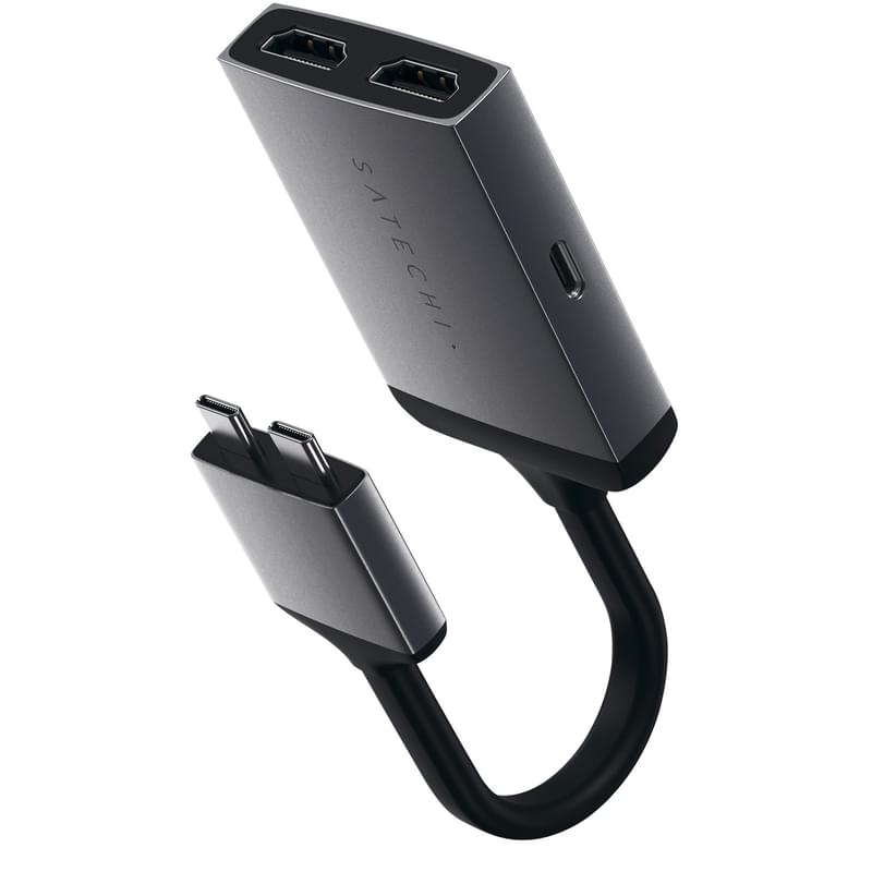 Адаптер Type-C Dual для Macbook, 1*Type-C PD (60W), 2*HDMI, Satechi, Серый (ST-TCDHAM) - фото #6, Technodom.kz