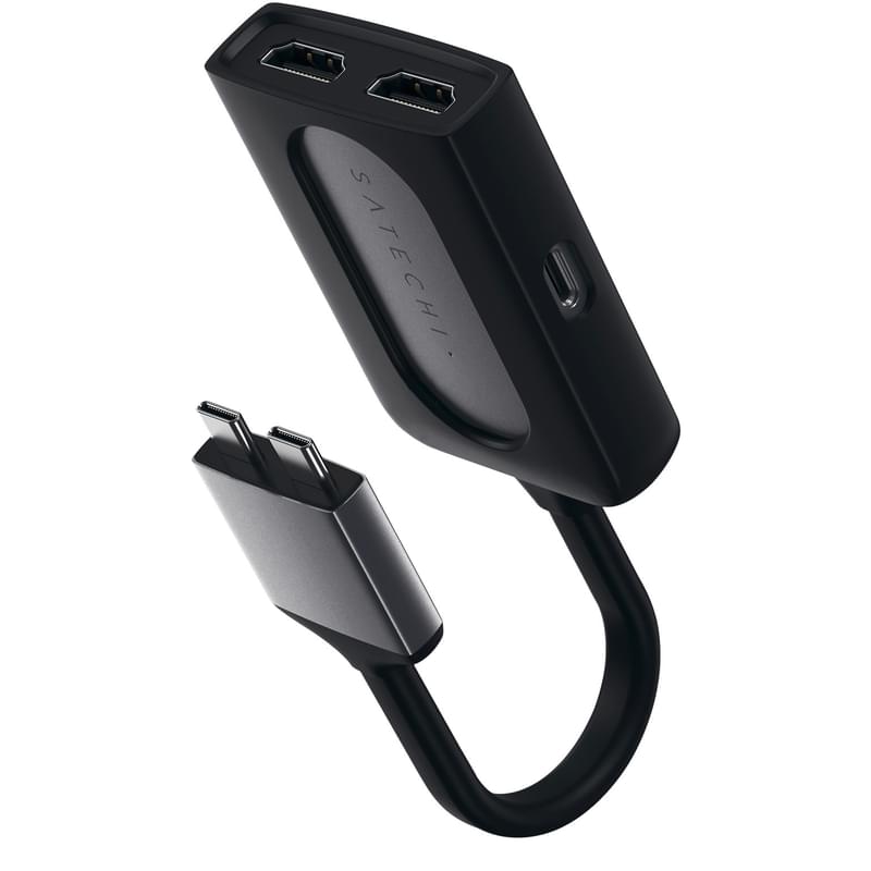 Адаптер Type-C Dual для Macbook, 1*Type-C PD (60W), 2*HDMI, Satechi, Серый (ST-TCDHAM) - фото #7, Technodom.kz