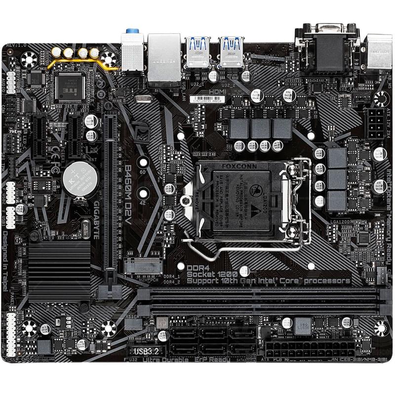 Материнская плата Gigabyte B460M D2V LGA1200 2DDR4 PCI-E 1x16 2x1 (DVI-D+VGA) mATX - фото #1, Technodom.kz