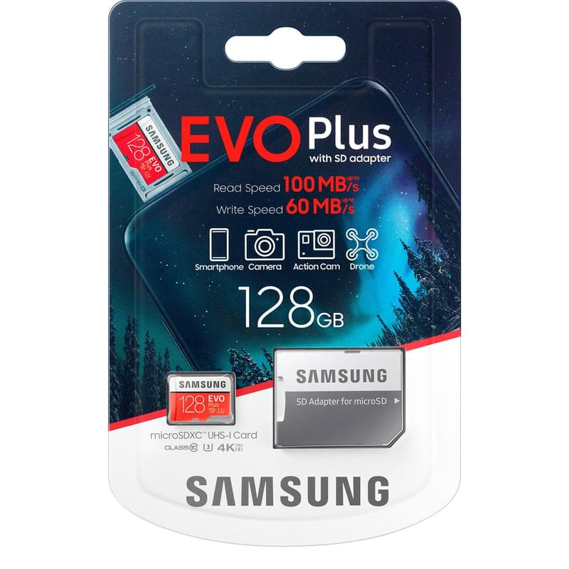 Карта памяти MicroSD 128GB Samsung Evo+, UHS-I 95MB/s, Class 10 + SD Adapter (MB-MC128HA/RU) - фото #7, Technodom.kz
