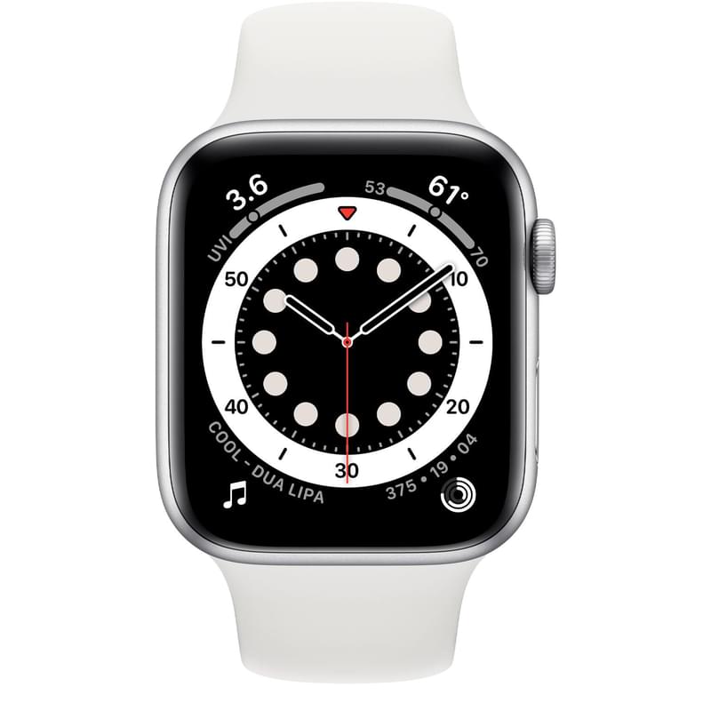 Смарт-часы Apple Watch Series 6 GPS, 44mm Silver Aluminium Case with White Sport Band - фото #1, Technodom.kz