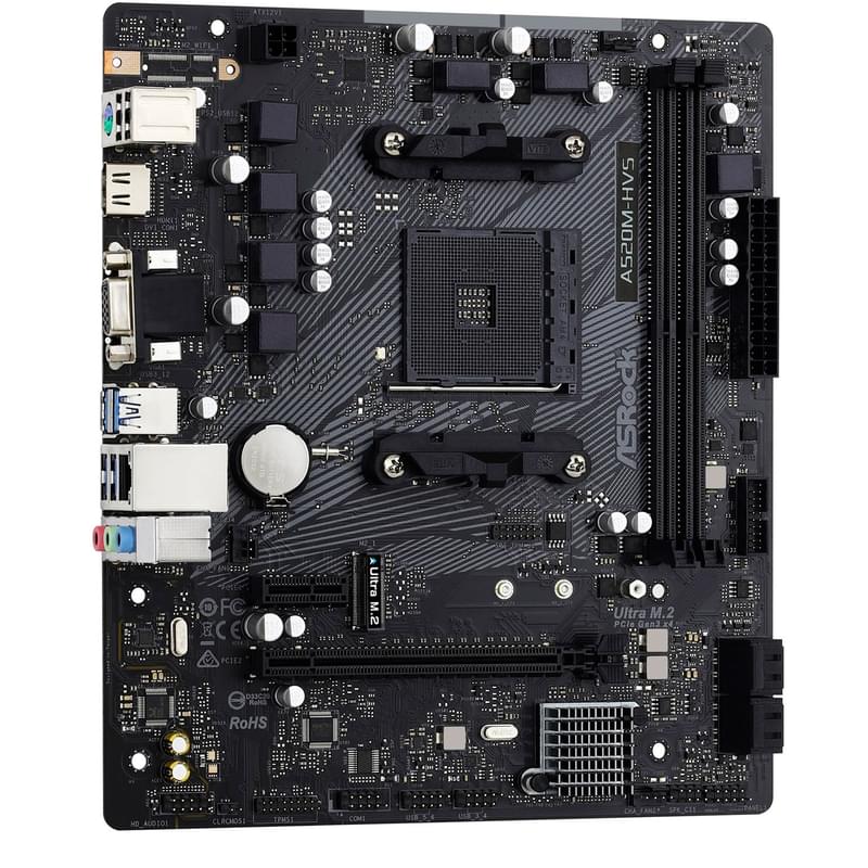 Материнская плата ASRock A520M-HVS AM4 2DDR4 PCI-E 1x16 1x1 (HDMI+VGA) mATX - фото #1, Technodom.kz
