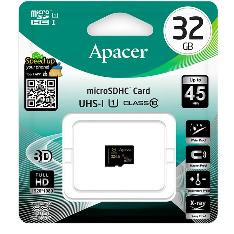 Карта памяти MicroSD 32GB Apacer, UHS-I 80MB/s, Class 10 (AP32GMCSH10U1-R) - фото #0, Technodom.kz