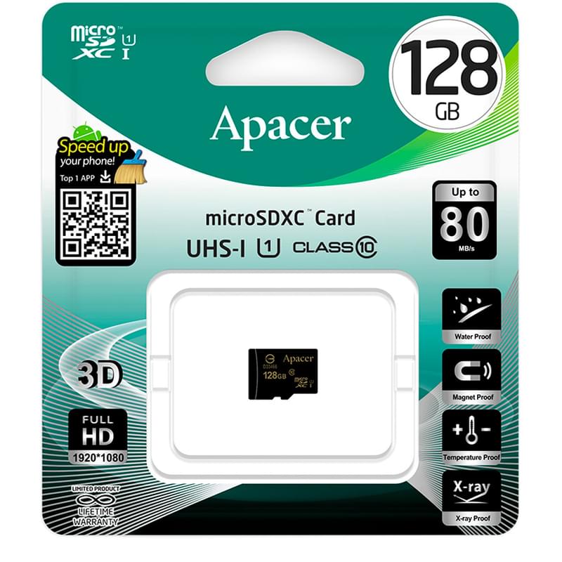 Карта памяти MicroSD 128GB Apacer, UHS-I 80MB/s, Class 10 (AP128GMCSX10U1-R) - фото #0, Technodom.kz