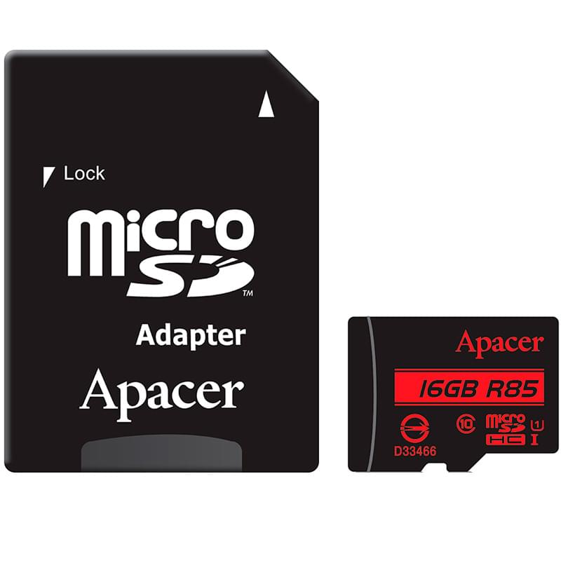 Карта памяти MicroSD 16GB Apacer, UHS-I 85MB/s, Class 10 + SD Adapter (AP16GMCSH10U5-R) - фото #1, Technodom.kz