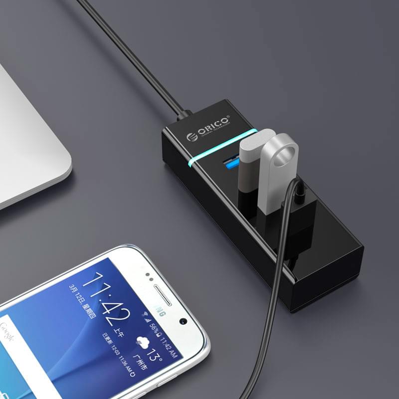 Адаптер USB Hub ORICO to 4*USB 3.0, Black (W6PH4-U3-V1-BK-BP) - фото #2, Technodom.kz
