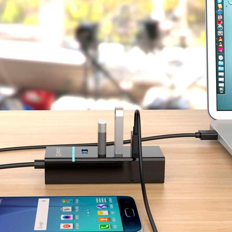 Адаптер USB Hub ORICO to 4*USB 3.0, Black (W6PH4-U3-V1-BK-BP) - фото #3, Technodom.kz