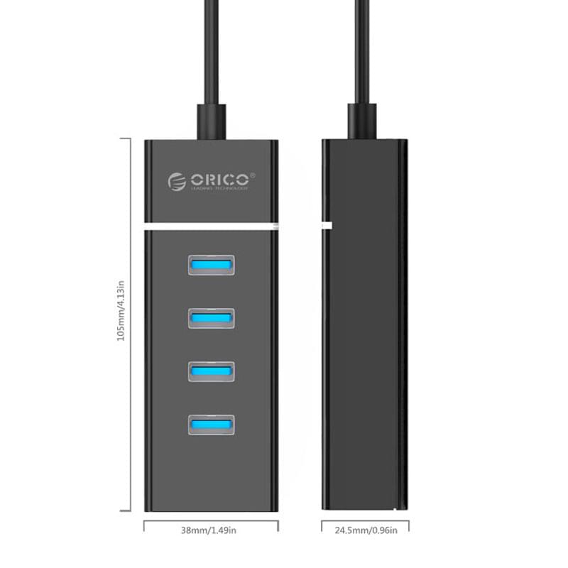 Адаптер USB Hub ORICO to 4*USB 3.0, Black (W6PH4-U3-V1-BK-BP) - фото #4, Technodom.kz