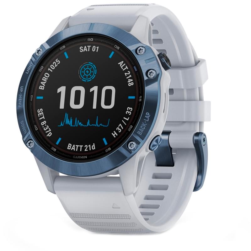 Смарт-часы Garmin Fenix 6 Pro Solar Mineral Blue with Whitestone Band - фото #0, Technodom.kz