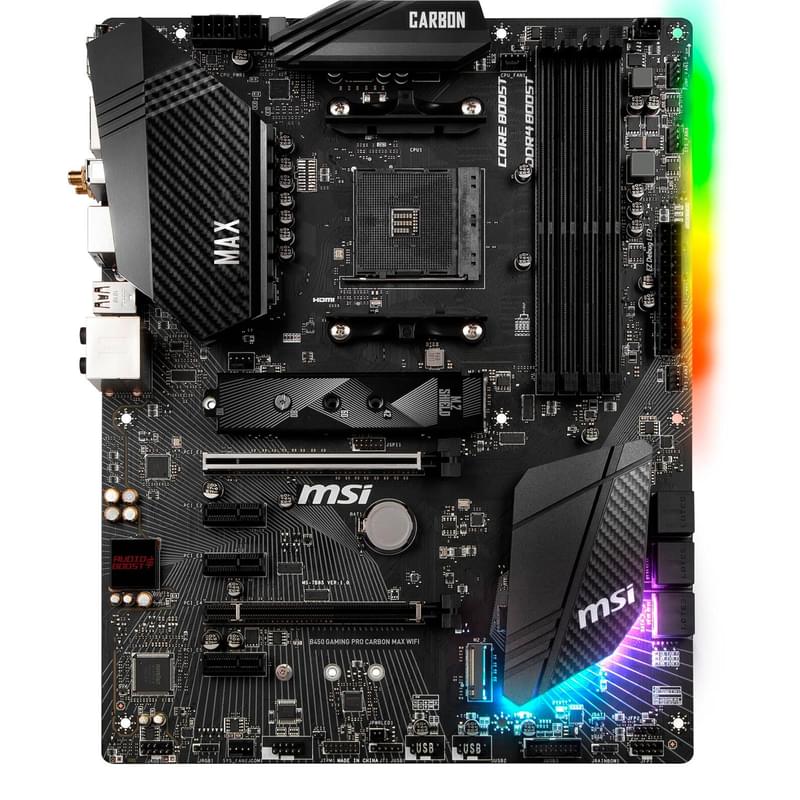 Материнская плата MSI B450 GAMING PRO CARBON MAX WIFI AM4 4DDR4 PCI-E 2x16 3x1 (HDMI+DP) ATX - фото #0, Technodom.kz Материнская плата MSI B450 GAMING PRO CARBON MAX WIFI AM4 4DDR4 PCI-E 2x16 3x1 (HDMI+DP) ATX - фото #0, Technodom.kz