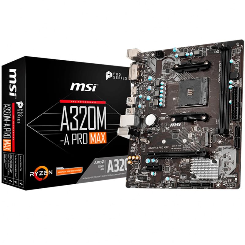 Материнская плата MSI A320M-A PRO MAX AM4 2DDR4 PCI-E 1x16 1x1 (HDMI+DVI-D) mATX - фото #4, Technodom.kz