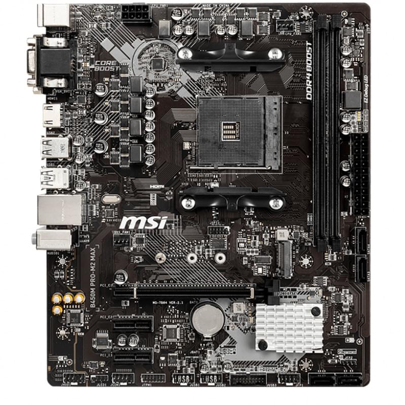 Материнская плата MSI B450M PRO-M2 MAX AM4 2DDR4 PCI-E 1x16 2x1 (HDMI+DVI-D+VGA) mATX - фото #0, Technodom.kz