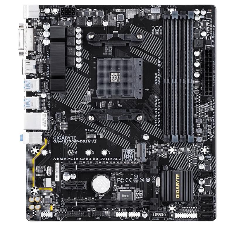 Материнская плата Gigabyte GA-AB350M-DS3H V2 AM4 4DDR4 PCI-E 2x16 1x1 (HDMI+DVI) mATX - фото #0, Technodom.kz