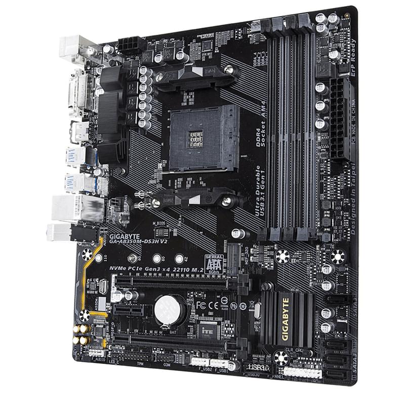 Материнская плата Gigabyte GA-AB350M-DS3H V2 AM4 4DDR4 PCI-E 2x16 1x1 (HDMI+DVI) mATX - фото #2, Technodom.kz