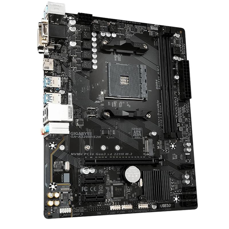 Материнская плата Gigabyte GA-A320M-S2H (rev. 2.0) AM4 2DDR4 PCI-E 1x16 2x1 (HDMI+VGA+DVI) microATX - фото #1, Technodom.kz