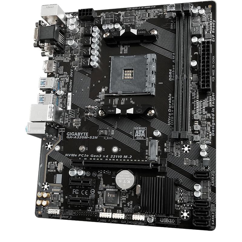 Материнская плата Gigabyte GA-A320M-S2H (rev. 2.0) AM4 2DDR4 PCI-E 1x16 2x1 (HDMI+VGA+DVI) microATX - фото #2, Technodom.kz