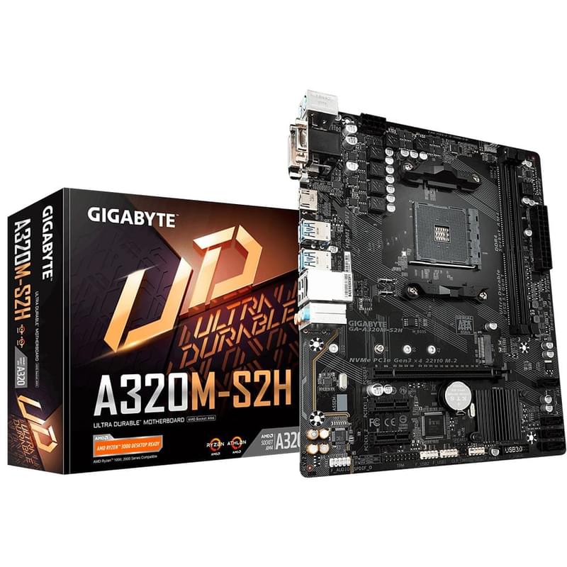 Материнская плата Gigabyte GA-A320M-S2H (rev. 2.0) AM4 2DDR4 PCI-E 1x16 2x1 (HDMI+VGA+DVI) microATX - фото #4, Technodom.kz