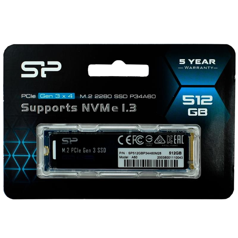 Ішкі SSD M.2 2280 512GB Silicon power P34A60 PCI-E 3.0 x4, NVMe (SP512GBP34A60M28) - фото #0, Technodom.kz