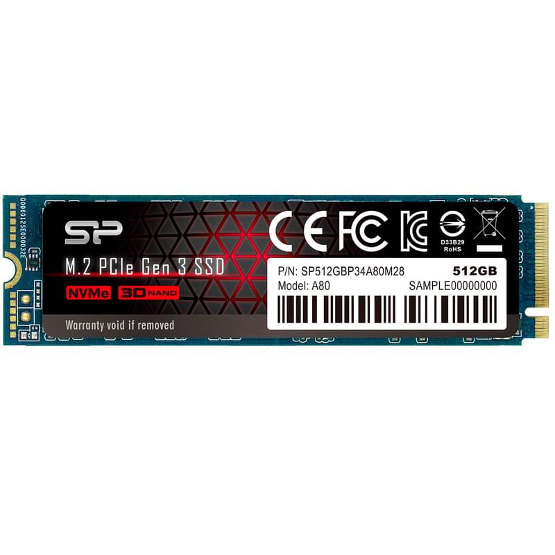Внутренний SSD M.2 2280 512GB Silicon power P34A80 PCI-E 3.0 x4, NVMe (SP512GBP34A80M28) - фото #0, Technodom.kz