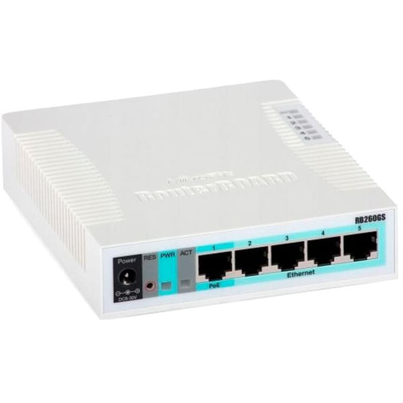 Коммутатор, MikroTik RB260GS RouterBOARD  PoE, 5 портов 10/100/1000 Mbps - фото #0, Technodom.kz
