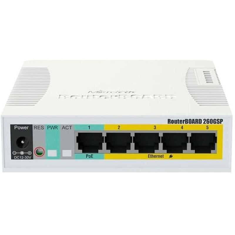 Коммутатор, MikroTik RB260GSP RouterBOARD  PoE, 5 портов 10/100/1000 Mbps - фото #0, Technodom.kz