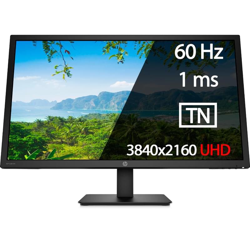 28" HP V28 8WH58AA Мониторы 3840х2160 16:9 TN 60ГЦ (2HDMI+DP) Black - фото #0, Technodom.kz