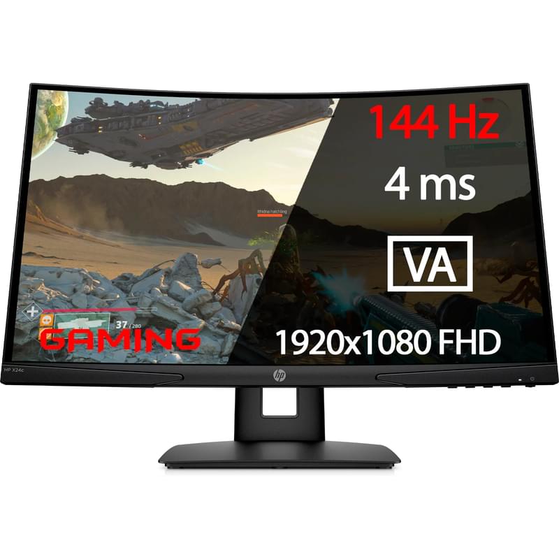24" HP Мониторы X24c 9FM22AA 1920x1080 16:9 TN 144ГЦ (HDMI+DP) Curved Black - фото #0, Technodom.kz