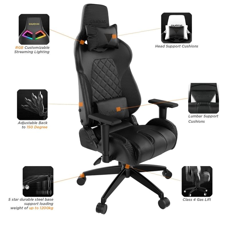Gamdias ACHILLES P1 L RGB Компьютерлік ойын креслосы, Black (ACHILLES P1 L B) - фото #7, Technodom.kz
