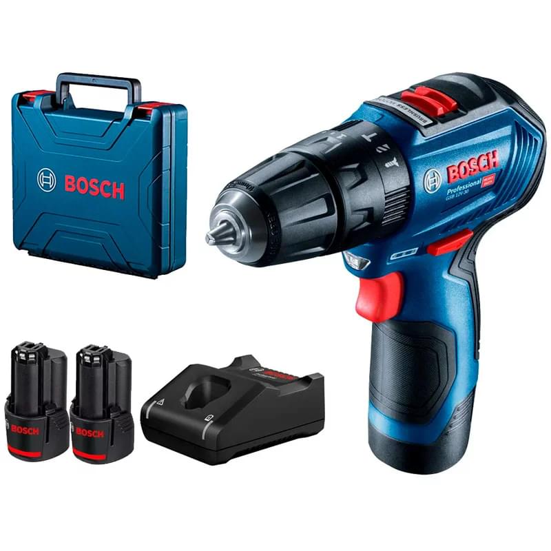 Bosch GSR 12V-30 Аккумуляторлы, бұрамашегені бұрағыш-бұрғысы, жиынтықта 2 акк (06019G9000) - фото #0, Technodom.kz