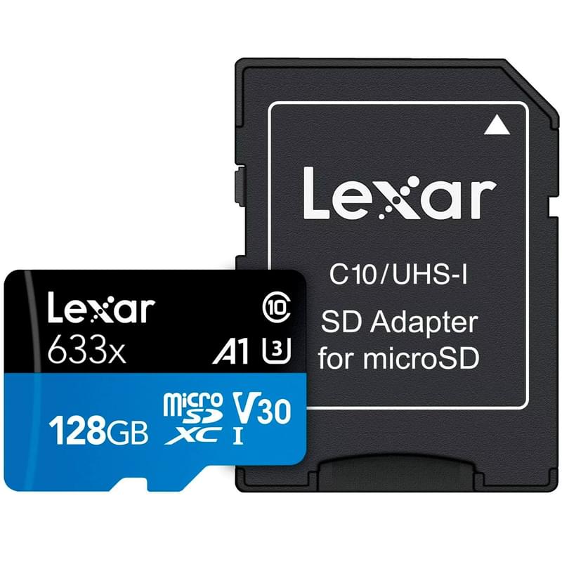 Карта памяти MicroSD 128GB Lexar High-Performance, 633x UHS-I, RW 100/45 MB/s U3 (LSDMI128BB633A) - фото #0, Technodom.kz