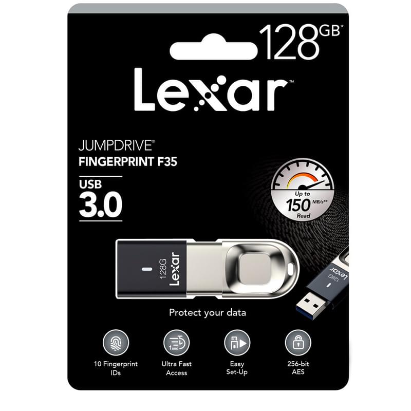 USB флешка 128GB Lexar Fingerprint F35, 3.0, Silver (LJDF35-128BBK) - фото #1, Technodom.kz