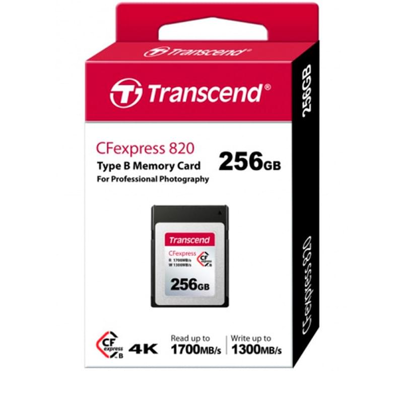Карта памяти CFexpress 256GB Transcend, RW 1700/1300 MB/s, Type-B (TS256GCFE820) - фото #1, Technodom.kz