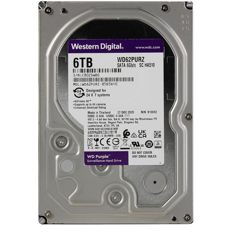 Внутренний HDD 3.5" 6TB Western Digital Purple SATA-III (WD62PURZ) - фото #0, Technodom.kz