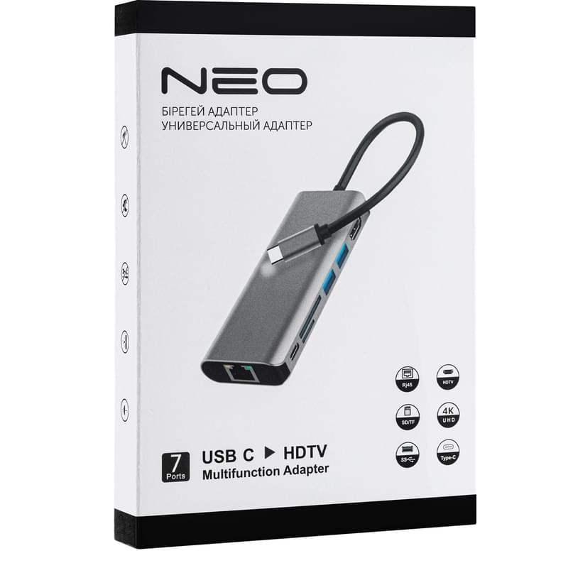 Адаптер NEO Type-C - 1*Type-C PD (87W), 1*HDMI, 2*USB 3.0, 7-in-1, Silver (NW-TH-007) - фото #3, Technodom.kz