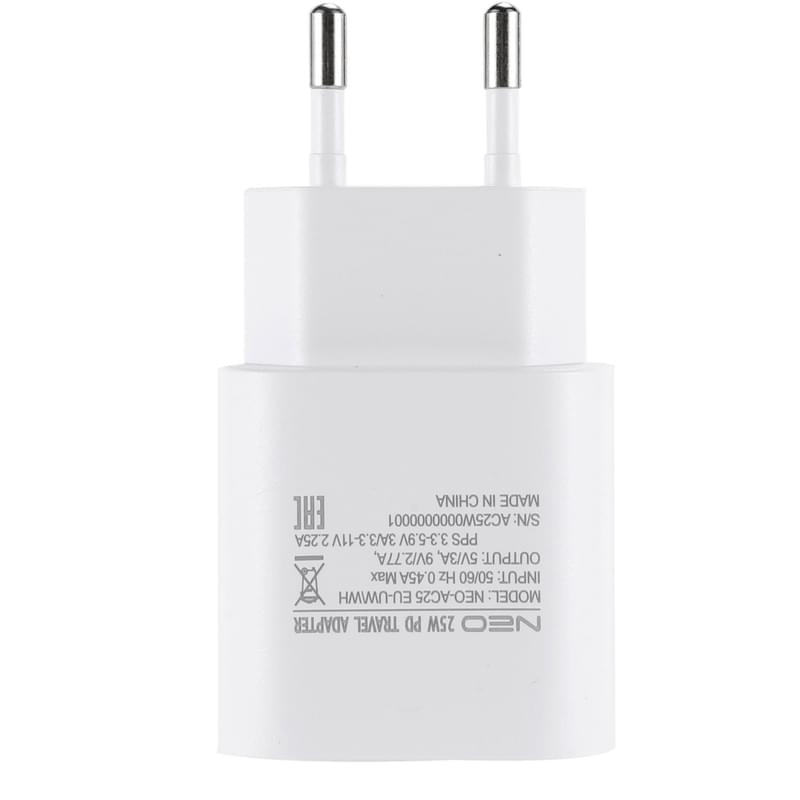 Адаптер питания Neo, 1*Type-C 25Вт, Power Delivery, White (AC-25 EU-UW-WH) - фото #0, Technodom.kz