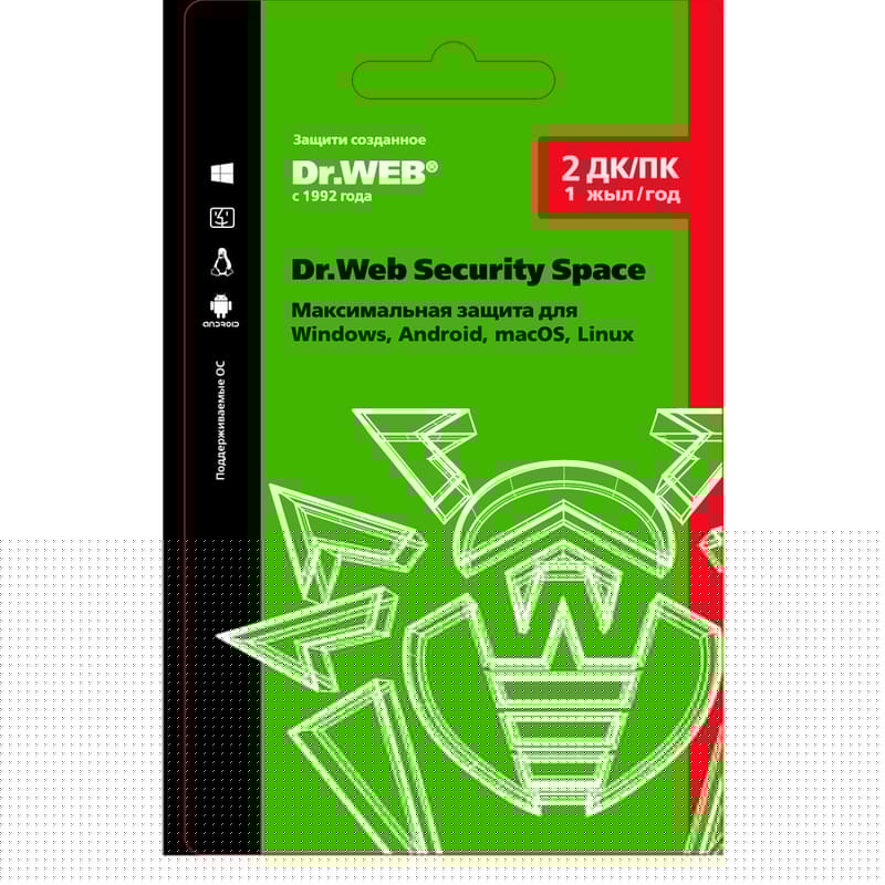 Dr.Web Security Space, 2 устройства на  1 год (LHW-BK-12M-2-A3) (ESD) - фото #0, Technodom.kz